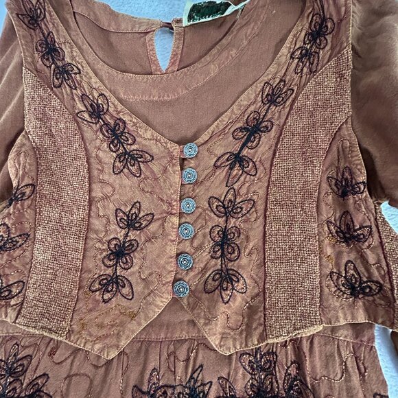24 Karat Womens Boho Chic Rust Orange Embroidered Tiered Maxi Dress Size Medium - Picture 9 of 10